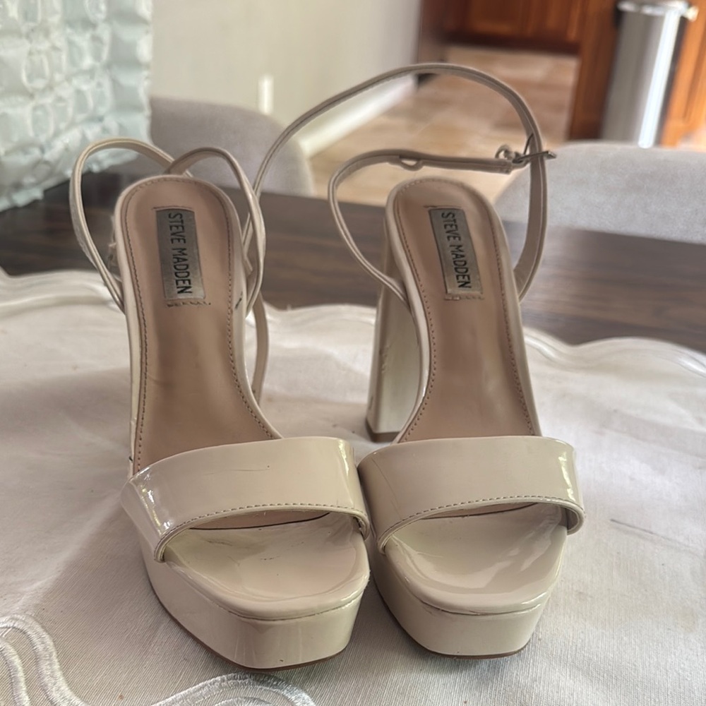 Steve Madden Cream Platform Heels with Ankle Strap